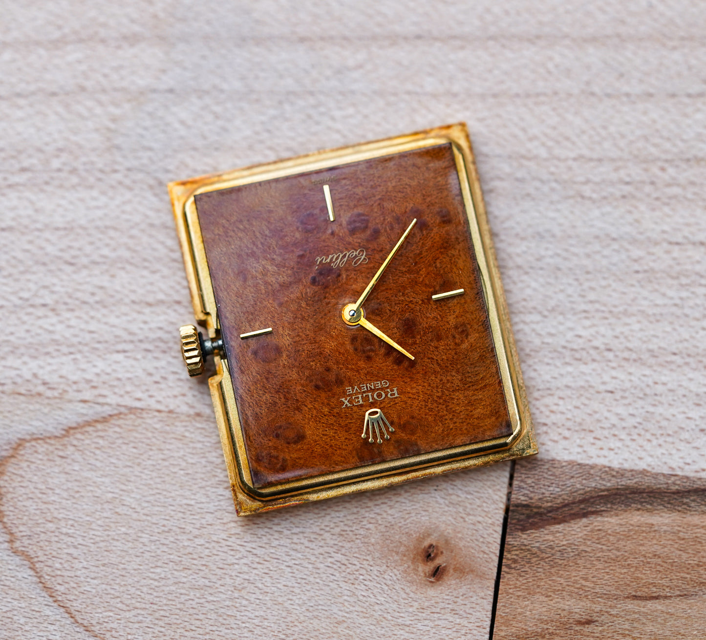 1976 Rolex Cellini 4127 18k Yellow Gold Burl Wood Dial