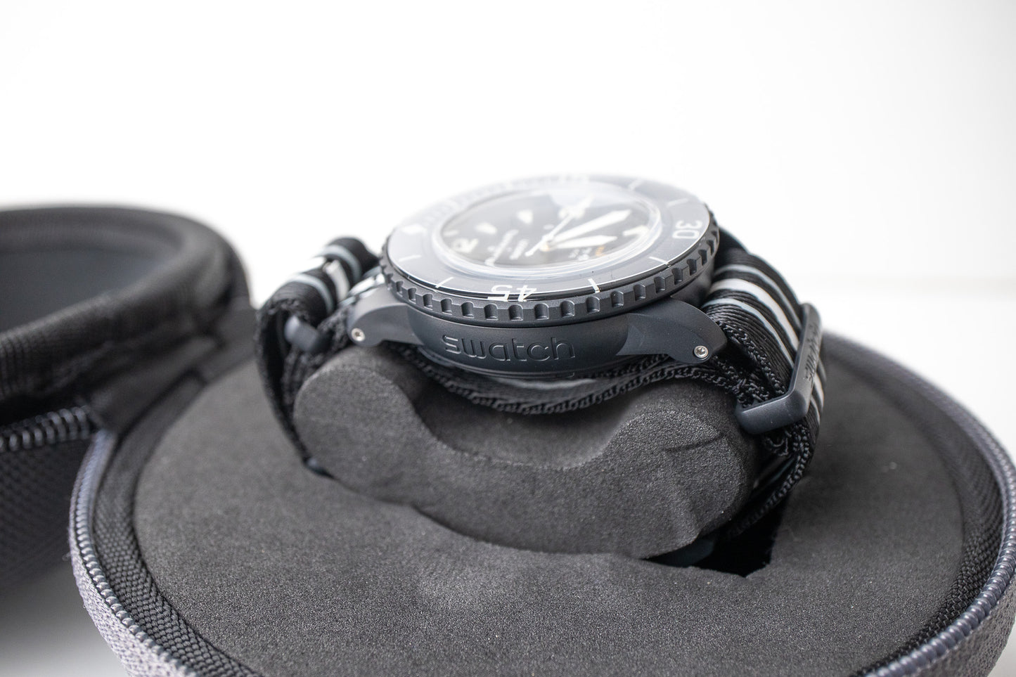 Blancpain x Swatch Ocean of Storms left side of the watch case