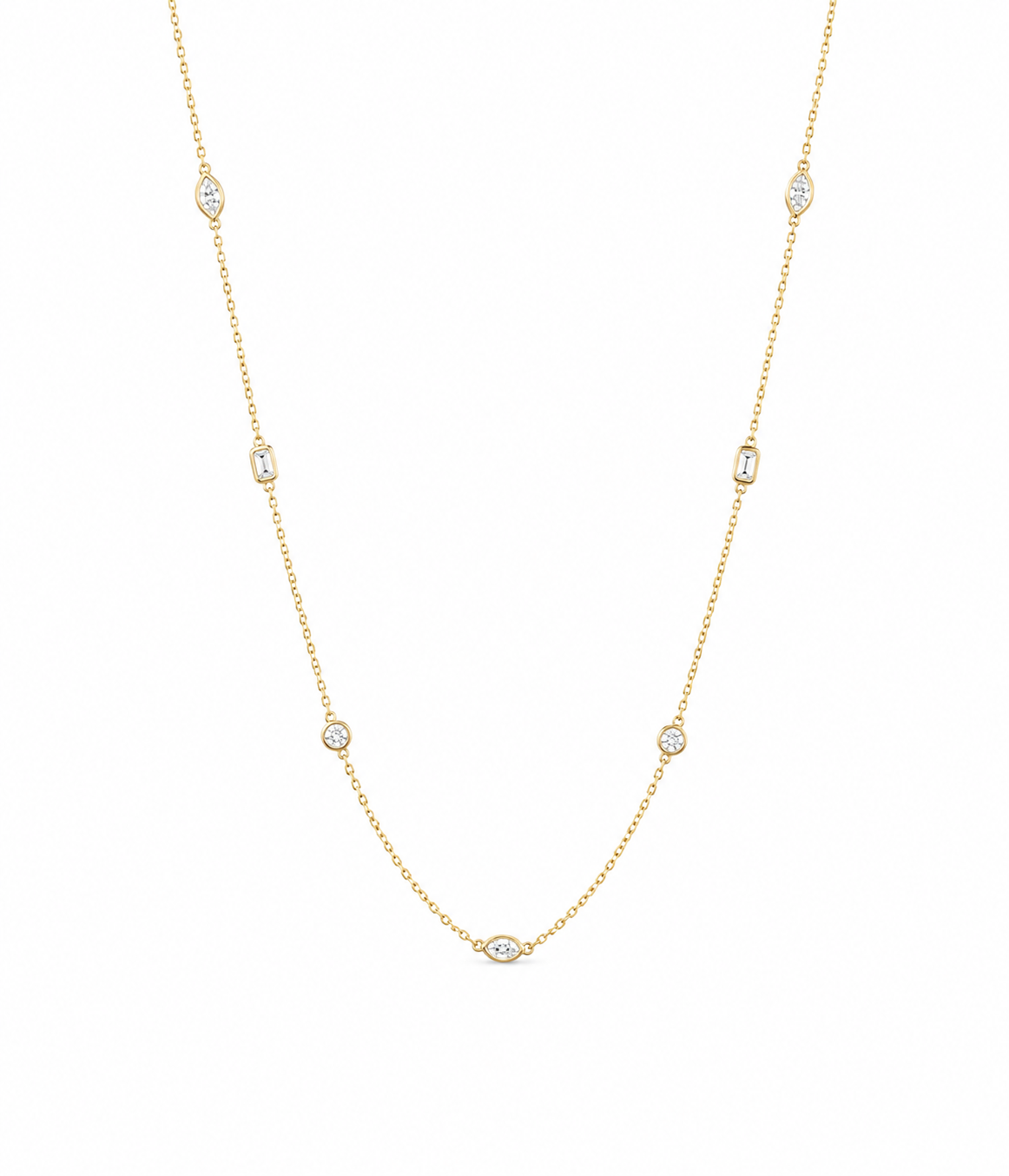 1.00ctw 14k Yellow Gold Fancy Lab Grown Diamond Station Chain 18"