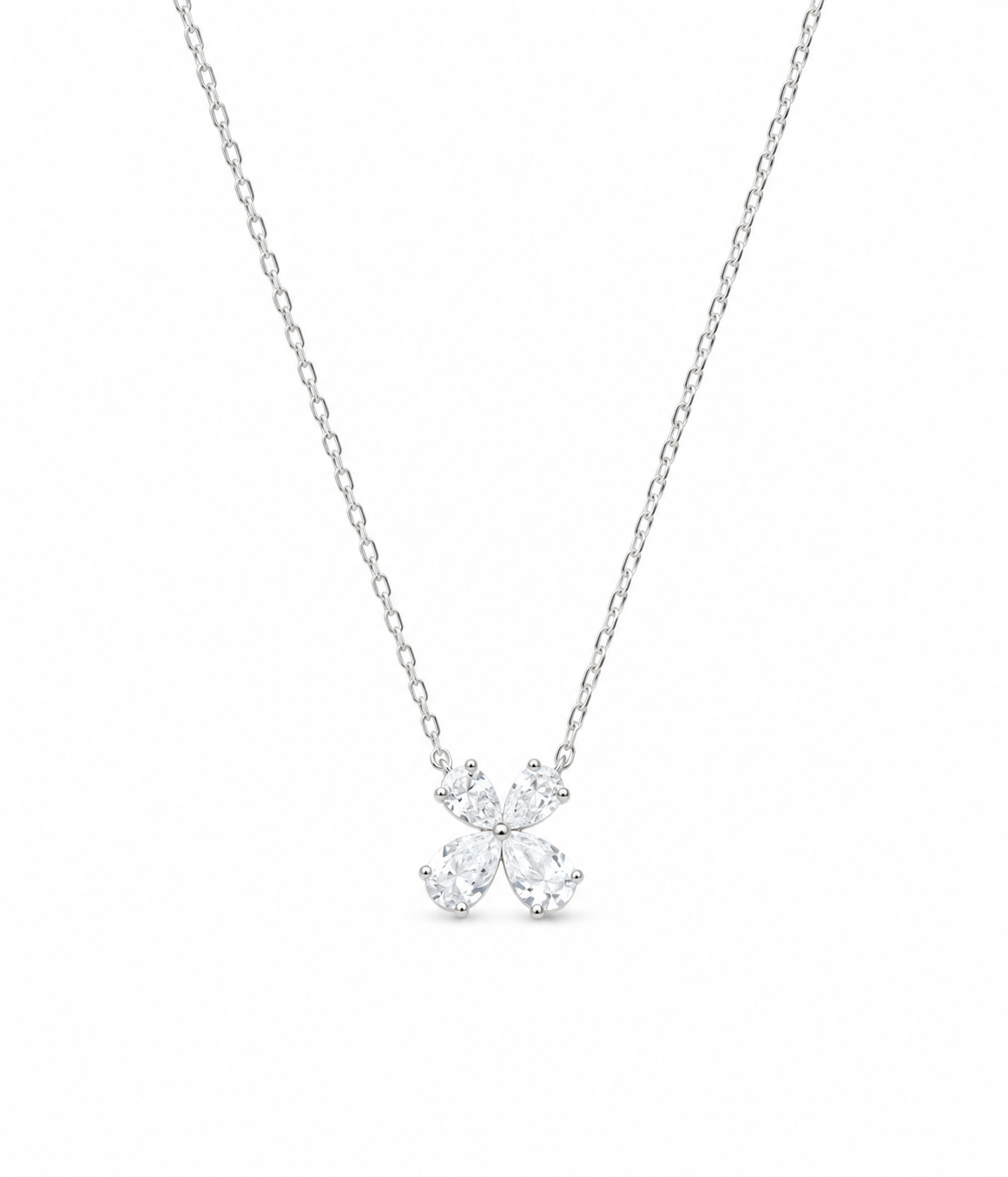 14k White Gold 1.60tcw Pear Shape Lab Grown Diamond Clover Necklace 18"