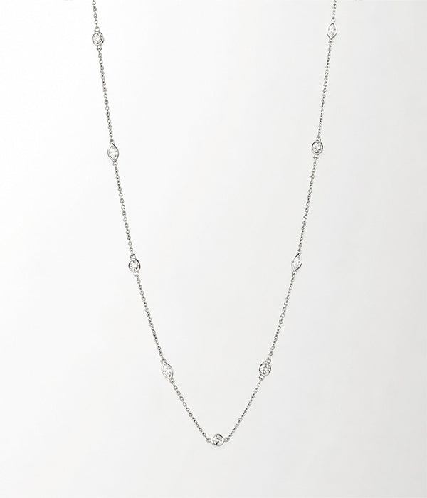 14k White Gold 1cw Lab Grown Fancy Diamond Station Necklace 18"