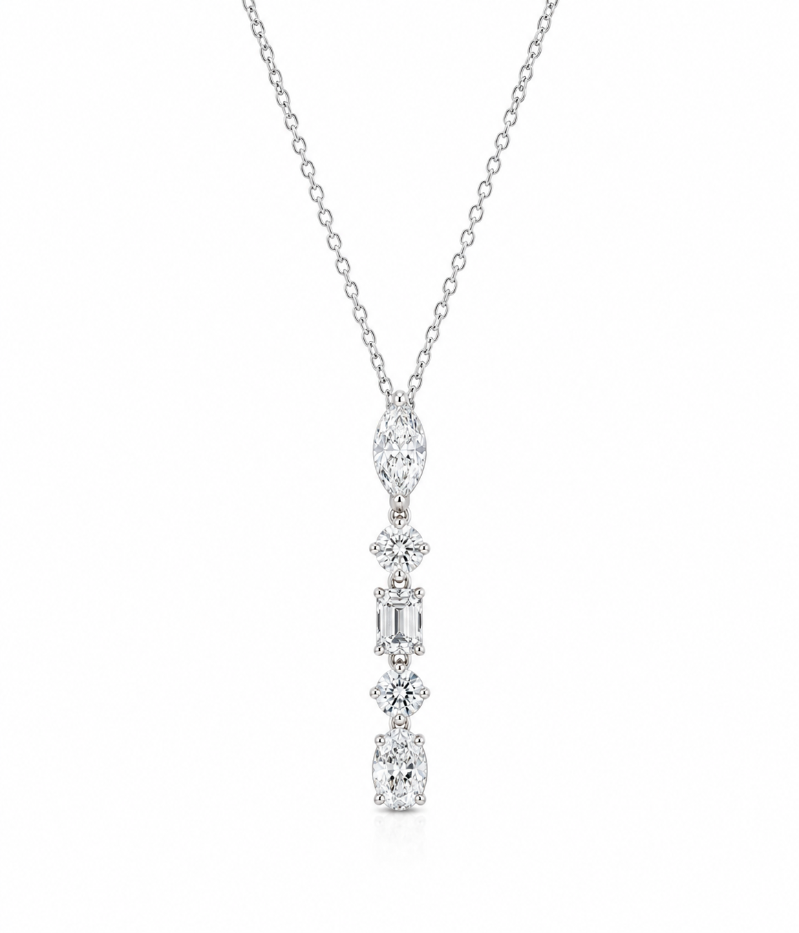 14k White Gold 2.04tcw Fancy Shape lab Grown Diamond Drop Pendant Necklace 18"