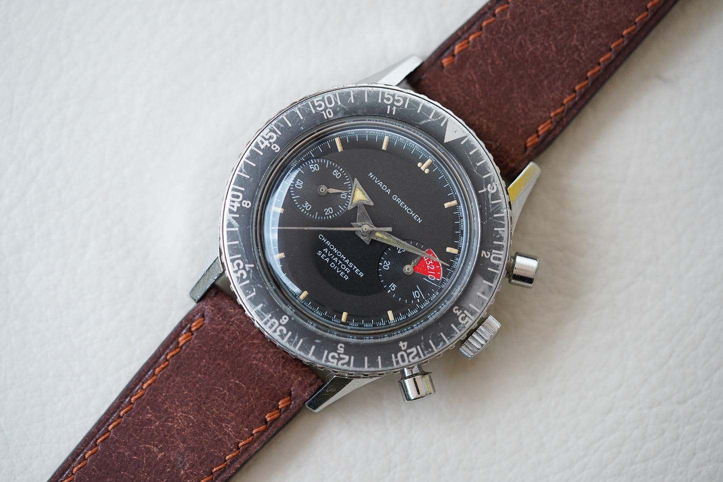 1960's Nivada Grenchen Aviator Sea Diver Chronograph 9989-8222