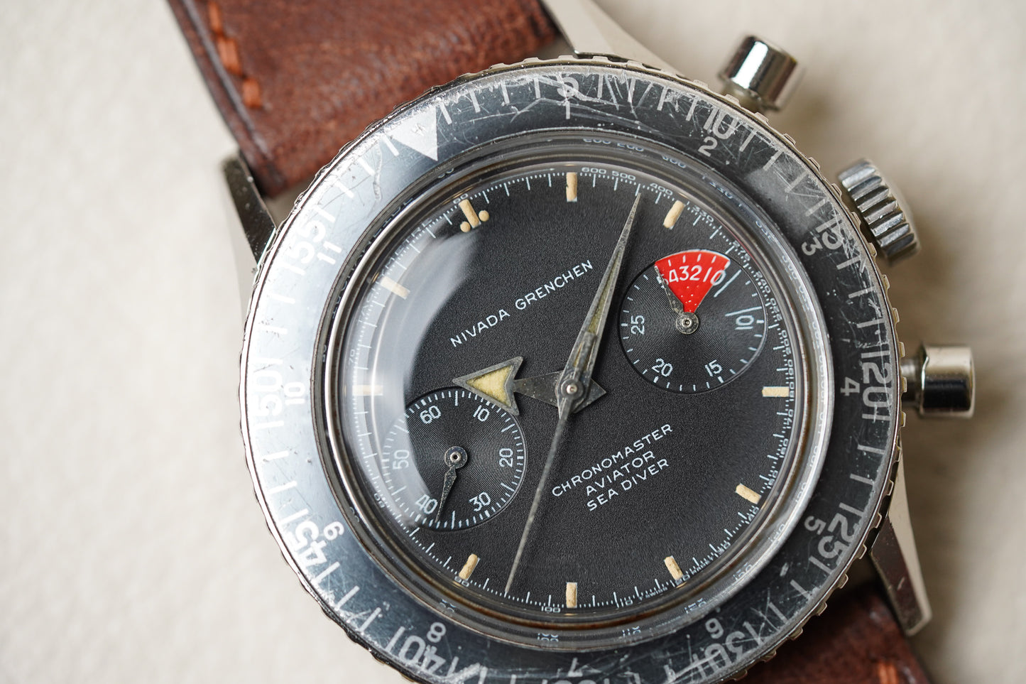 1960's Nivada Grenchen Aviator Sea Diver Chronograph 9989-8222