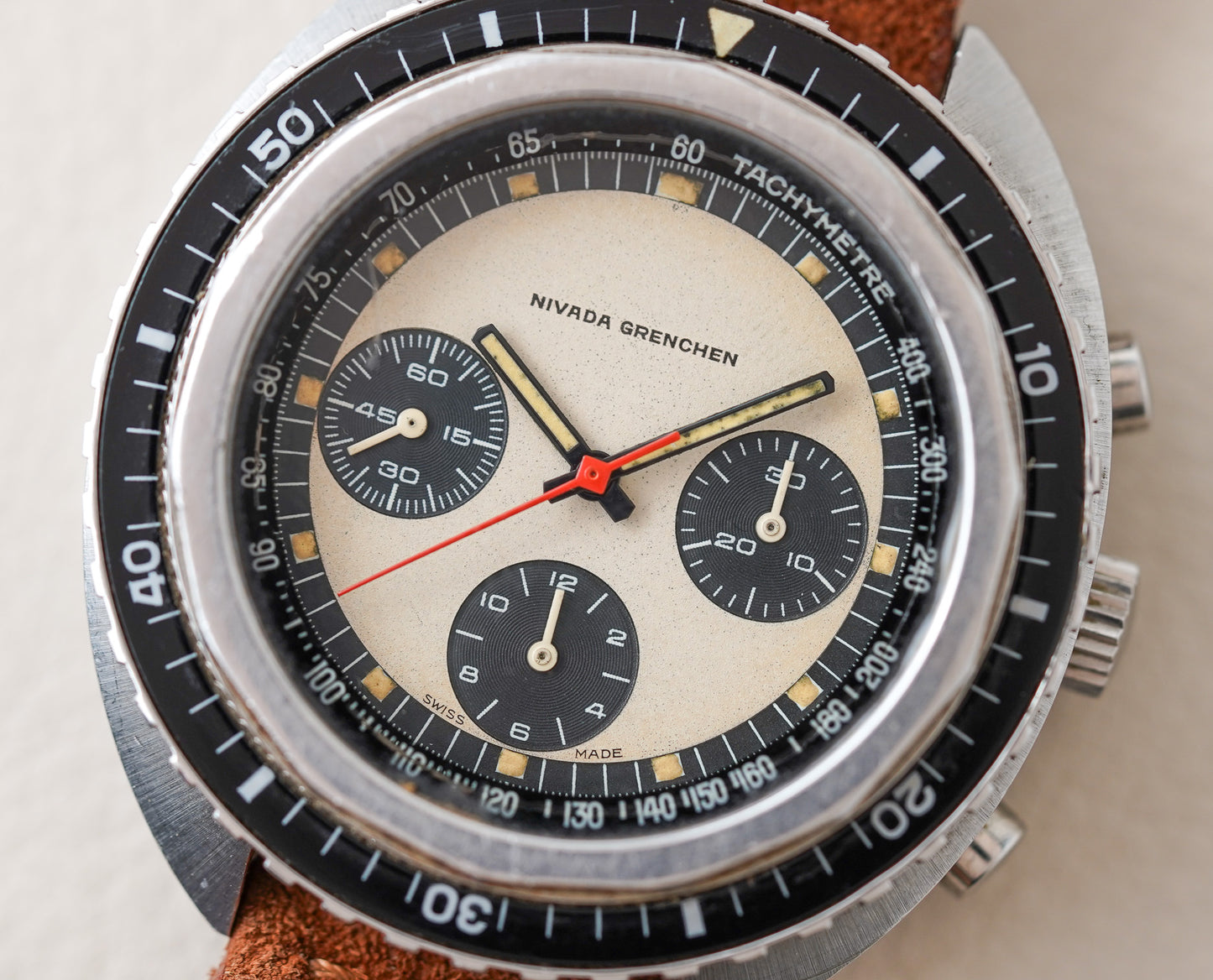 1970's Nivada Grenchen Chronograph Panda Dial