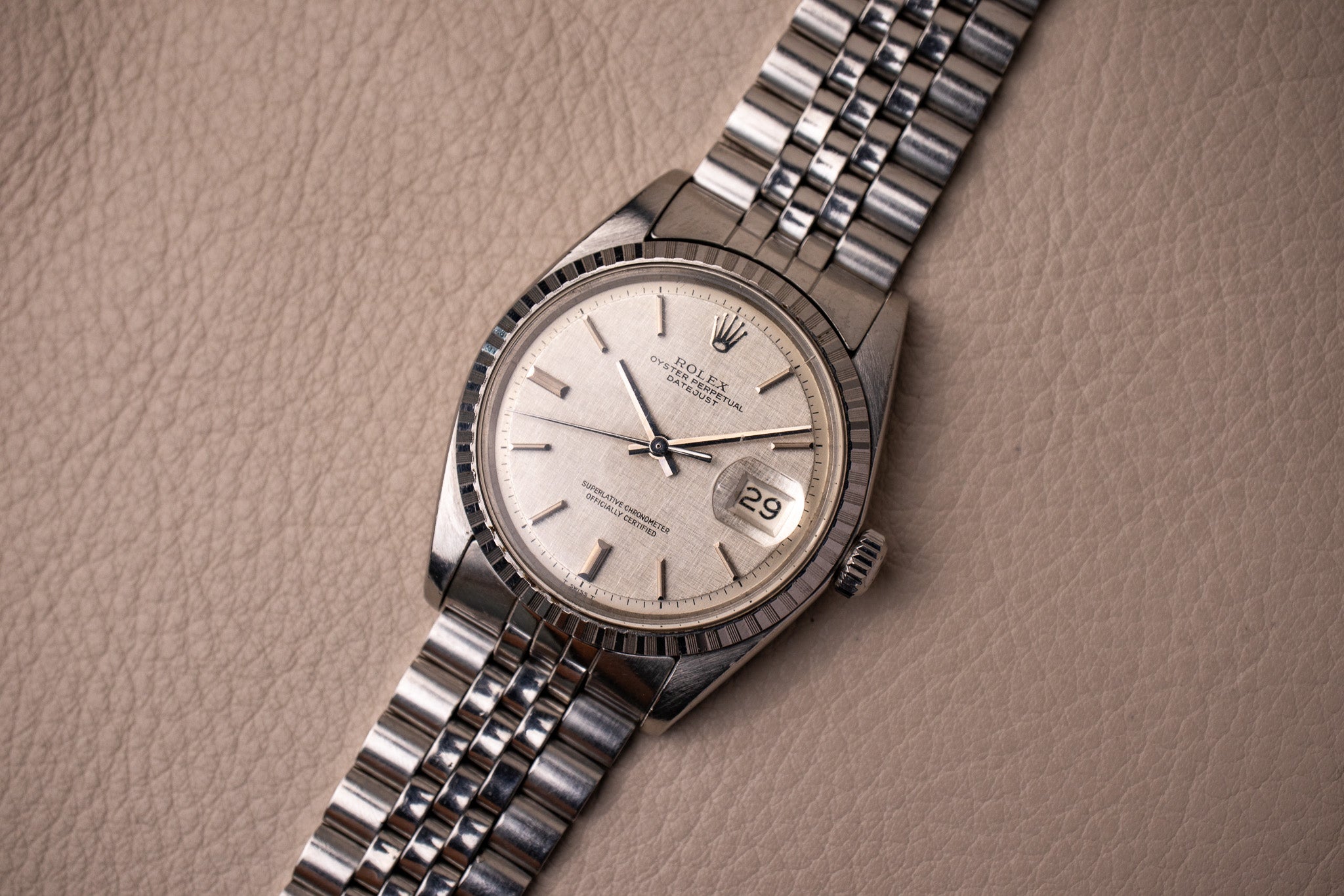 1973 Rolex Datejust 1603 'Non Luminous Silver Linen Dial