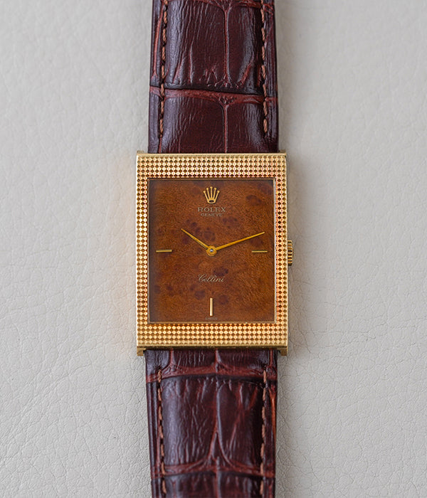 1976 Rolex Cellini 4127 18k Yellow Gold Burl Wood Dial