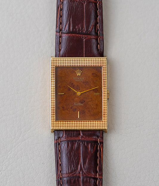 1976 Rolex Cellini 4127 18k Yellow Gold Burl Wood Dial