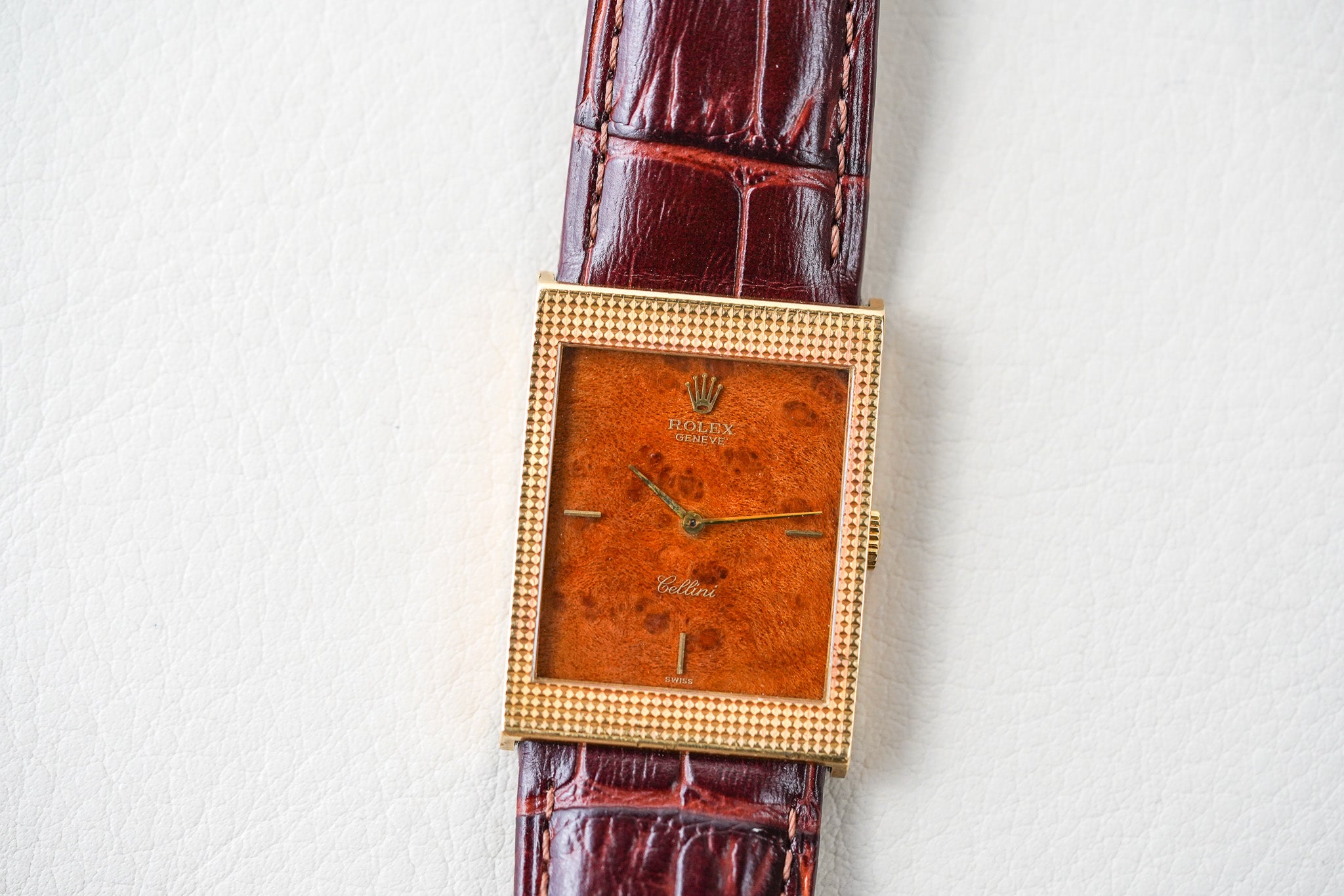 1976 Rolex Cellini 4127 18k Yellow Gold Burl Wood Dial
