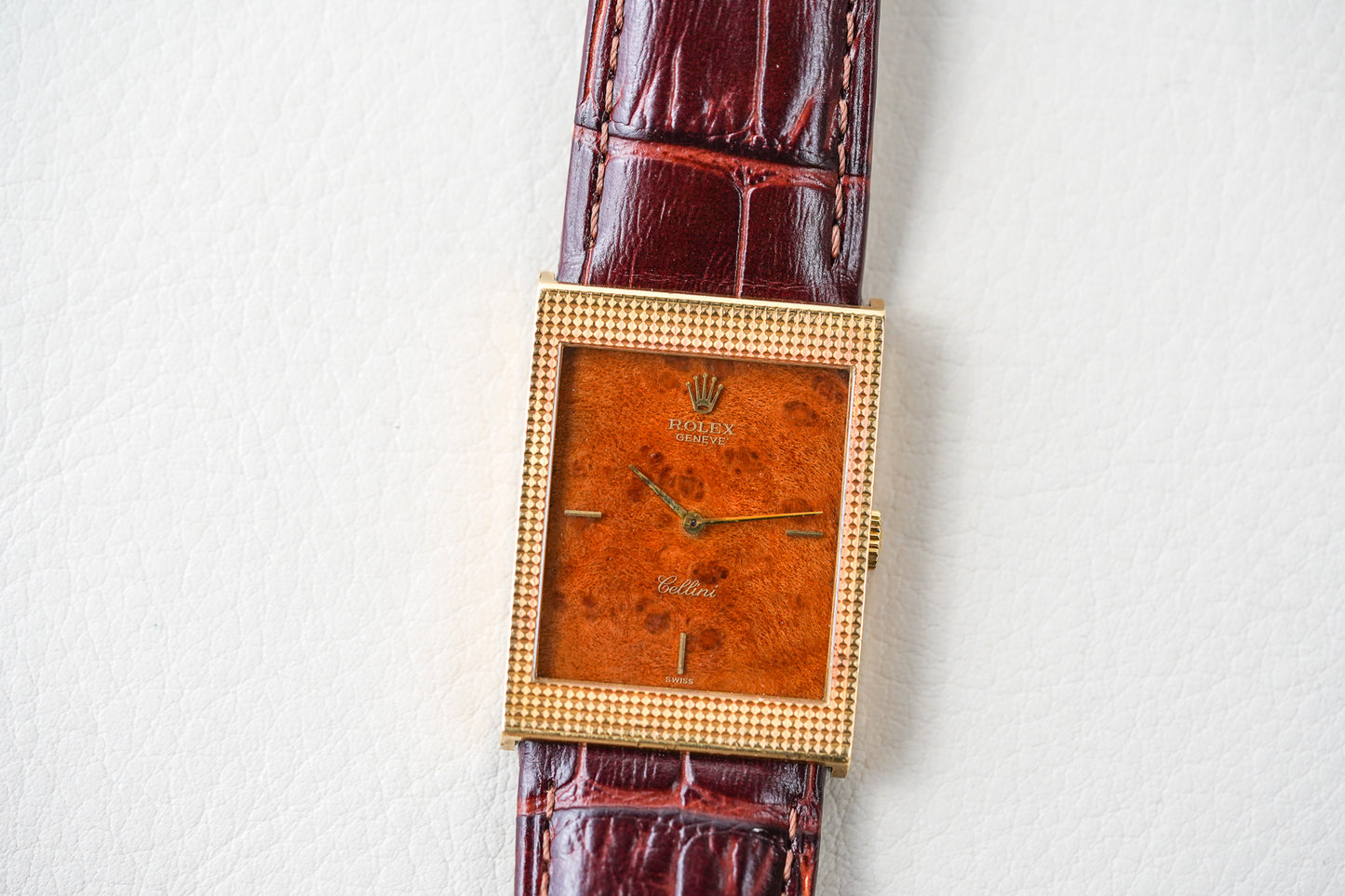 1976 Rolex Cellini 4127 18k Yellow Gold Burl Wood Dial