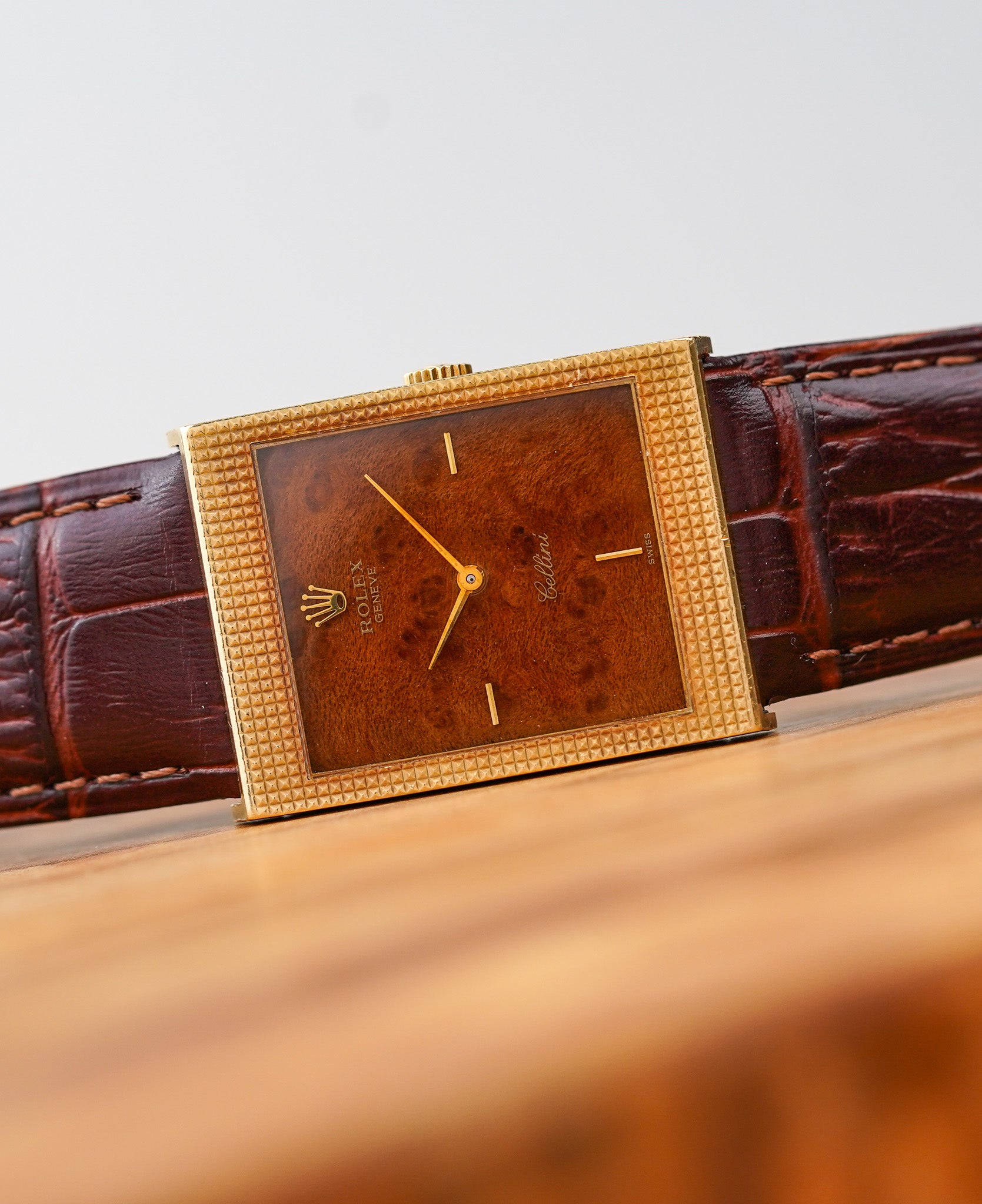 1976 Rolex Cellini 4127 18k Yellow Gold Burl Wood Dial