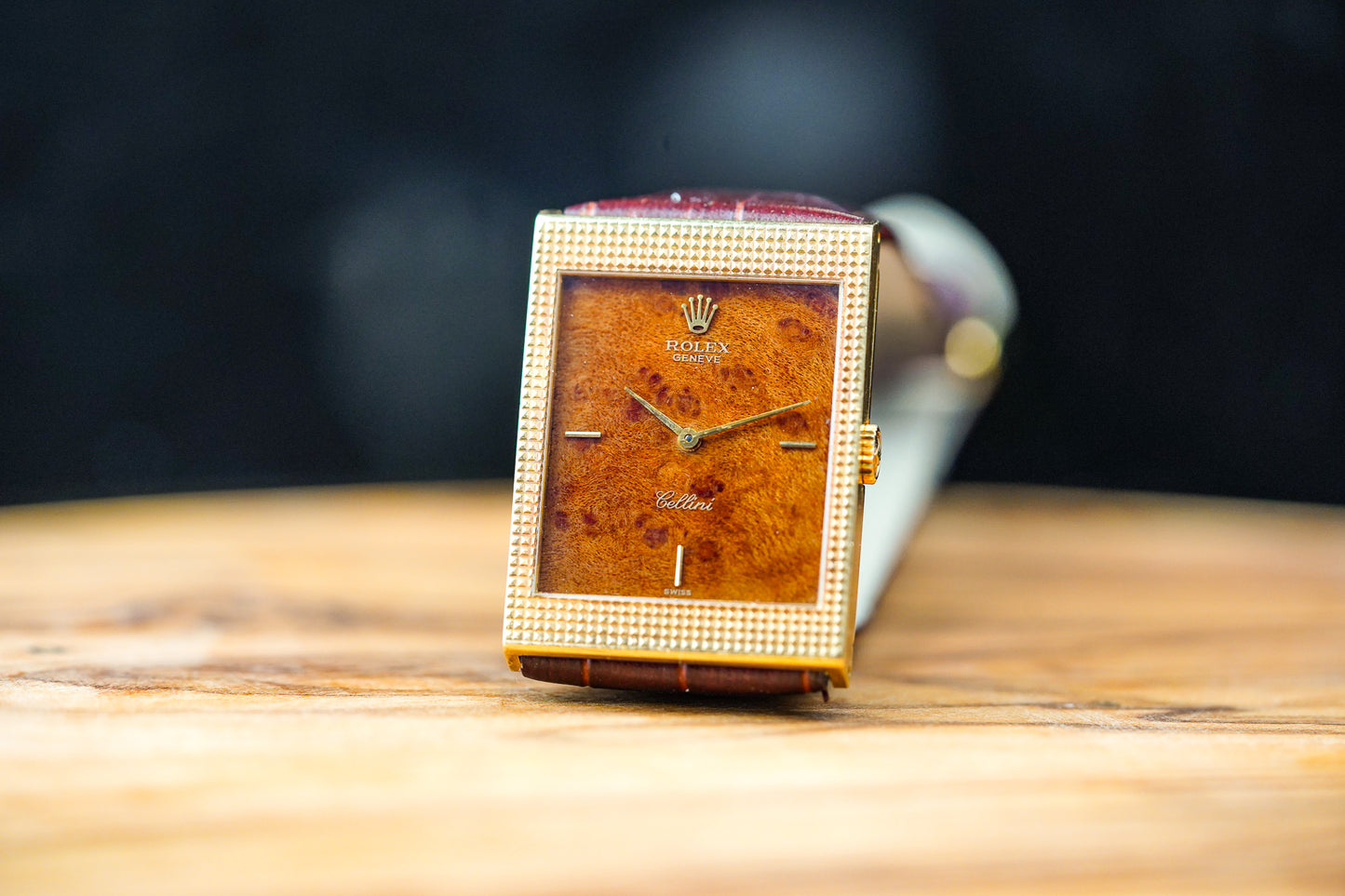 1976 Rolex Cellini 4127 18k Yellow Gold Burl Wood Dial