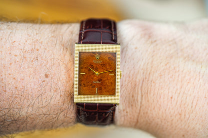 1976 Rolex Cellini 4127 18k Yellow Gold Burl Wood Dial