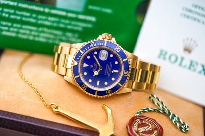 1990 Rolex Submariner 18K Yellow Gold 16618 'Blusey'