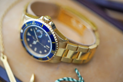 1990 Rolex Submariner 18K Yellow Gold 16618 'Blusey'