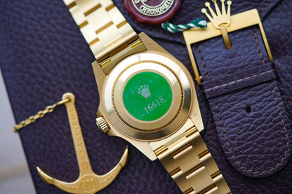 1990 Rolex Submariner 18K Yellow Gold 16618 'Blusey'
