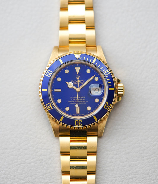 1990 Rolex Submariner 18K Yellow Gold 16618 'Blusey'