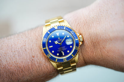 1990 Rolex Submariner 18K Yellow Gold 16618 'Blusey'