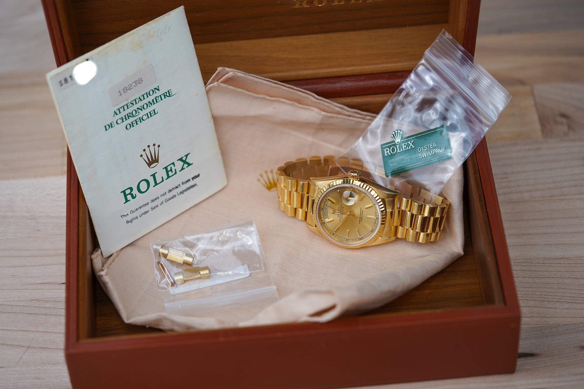 1993 Rolex Day-Date 18238 Champagne Stick Dial