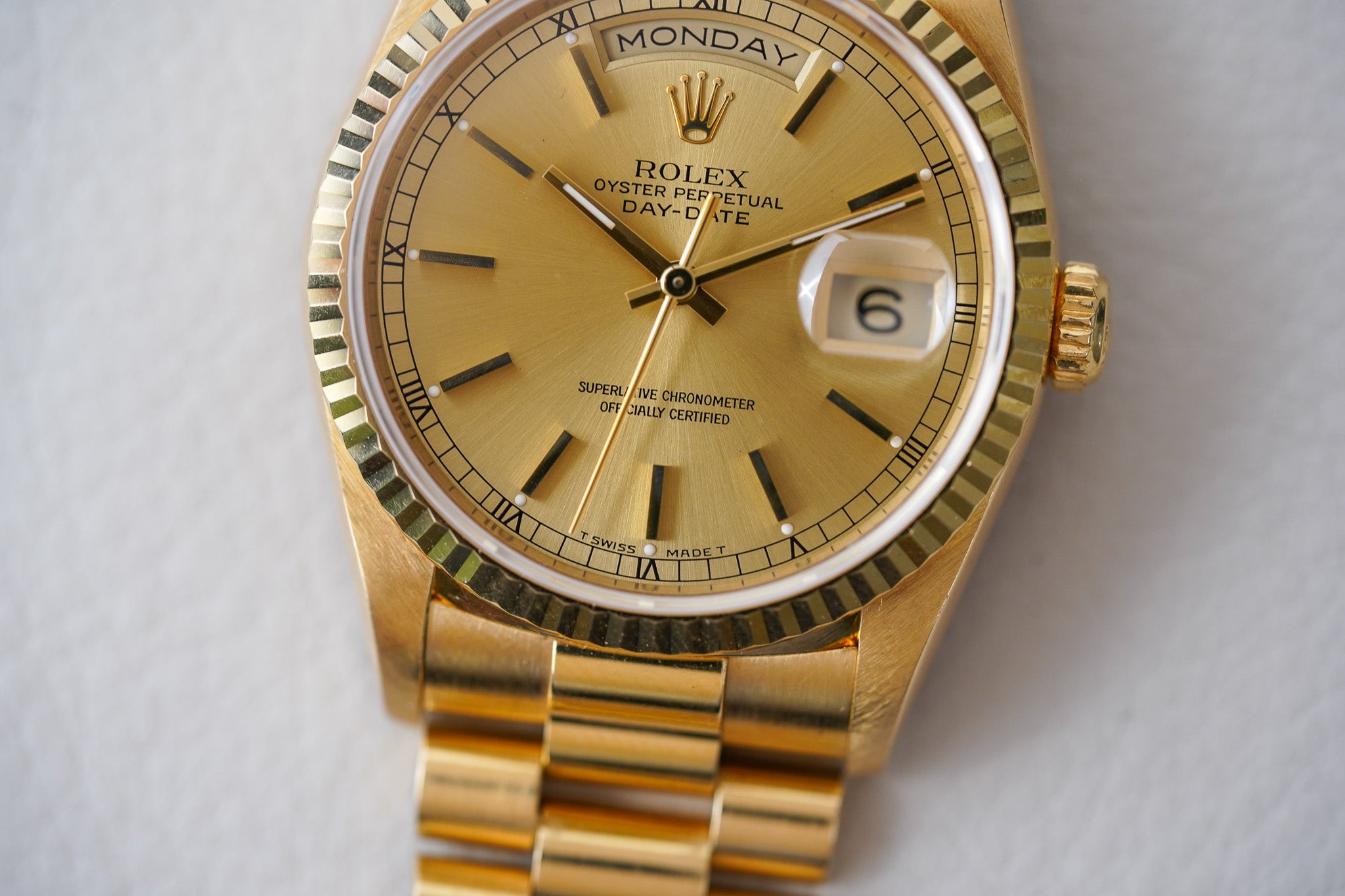 1993 Rolex Day-Date 18238 Champagne Stick Dial