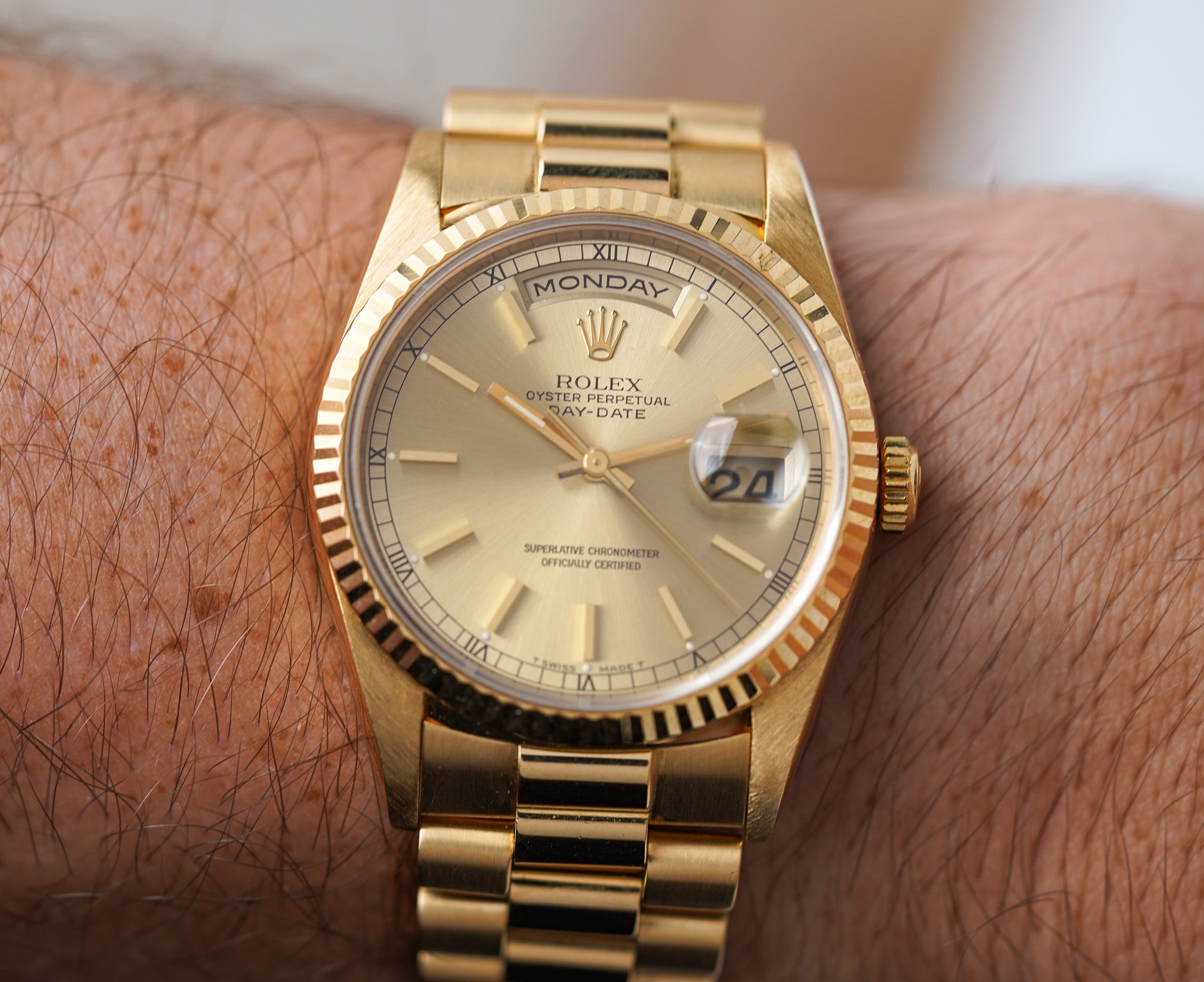 1995 Rolex Day-Date 18238 Champagne Stick Dial