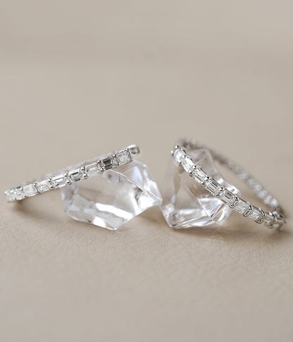 14k White Gold 3.00tcw Lab Grown Round & Emerald Cut Diamond Inside Hoops