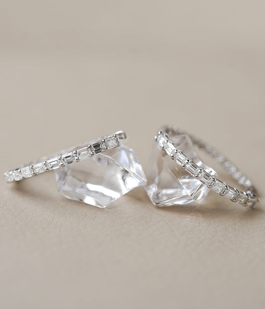 14k White Gold 3.00tcw Lab Grown Round & Emerald Cut Diamond Inside Hoops