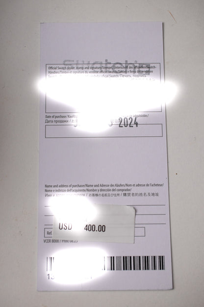 Blancpain x Swatch Ocean of Storms warranty card dated 2024