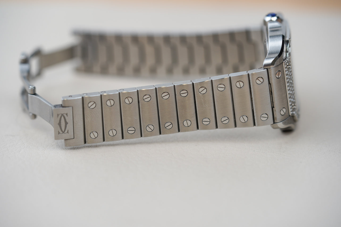 Cartier Santos Medium Blue Dial Diamond Bezel W4SA0006