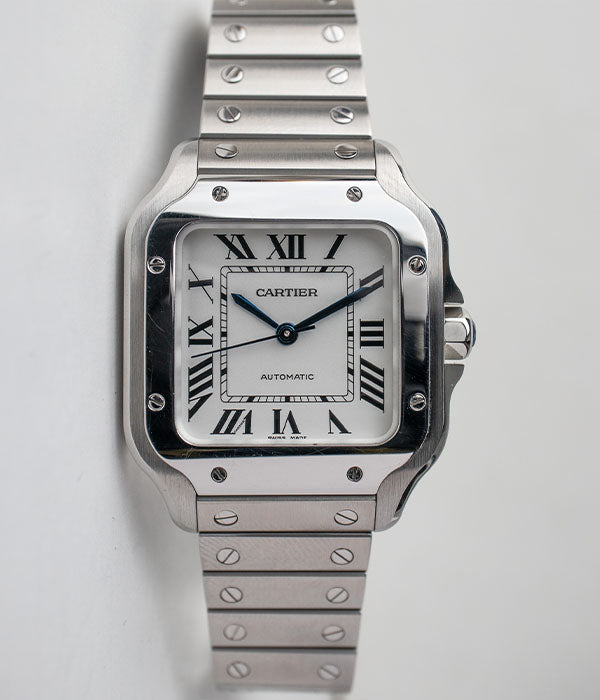 Cartier Santos Medium WSSA0029 Watch Stainless Steel White Dial Full Kit San Diego Watches