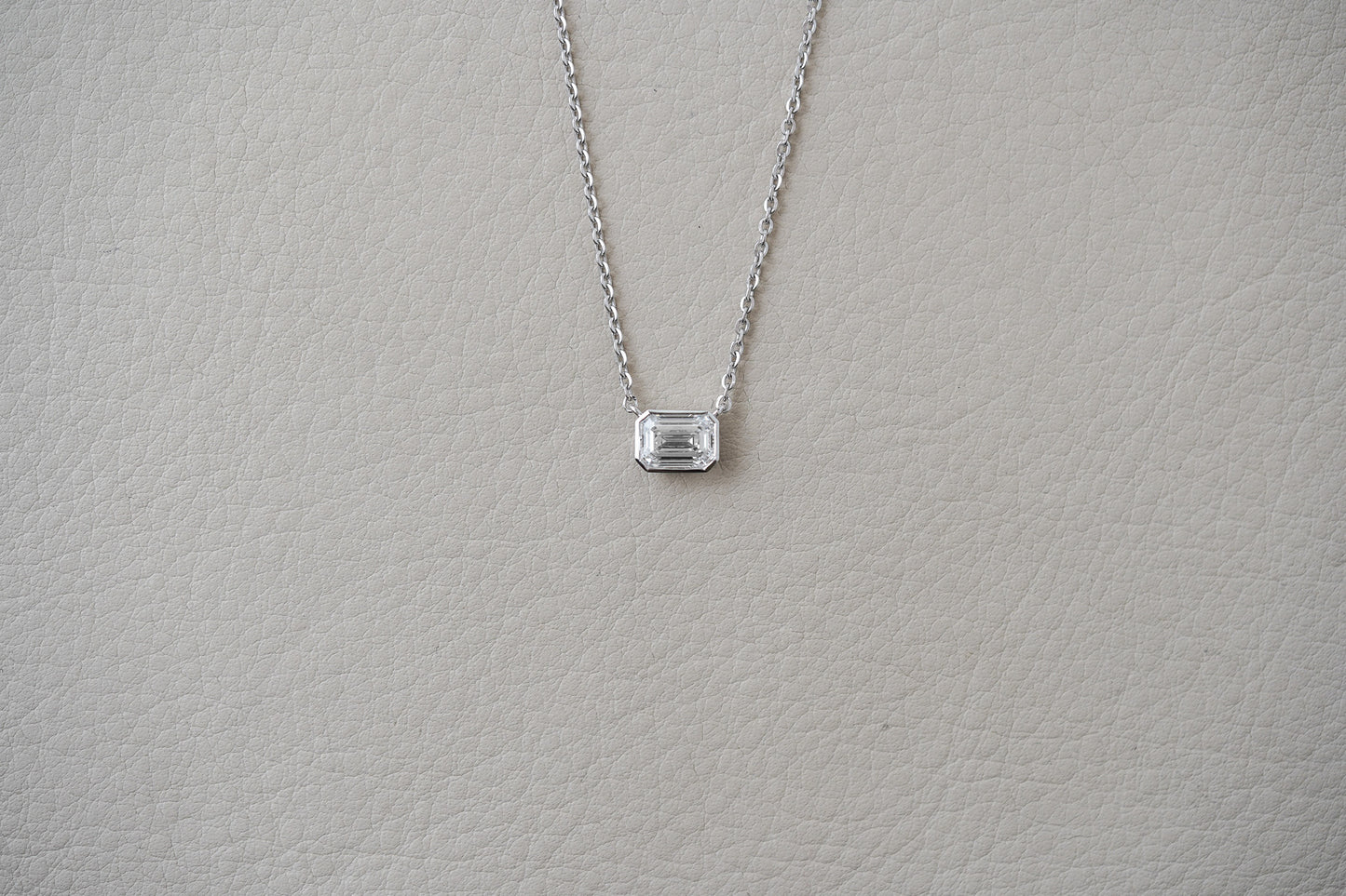 IGI Certified 1.09ct Lab Grown Emerald Cut 14k White Gold Solitaire Bezel Necklace 18"