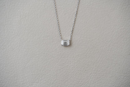IGI Certified 1.09ct Lab Grown Emerald Cut 14k White Gold Solitaire Bezel Necklace 18"