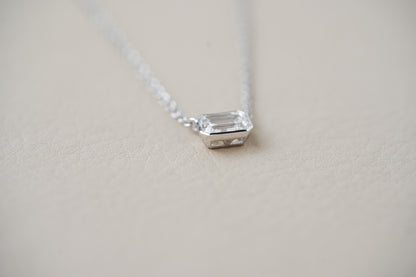 IGI Certified 1.09ct Lab Grown Emerald Cut 14k White Gold Solitaire Bezel Necklace 18"