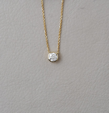 IGI Certified 1.02ct 14k Yellow Gold Lab Grown Diamond Solitaire Bezel Necklace 18"