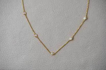 1.05ctw 14k Yellow Gold Lab Grown Diamond Station Chain 18"