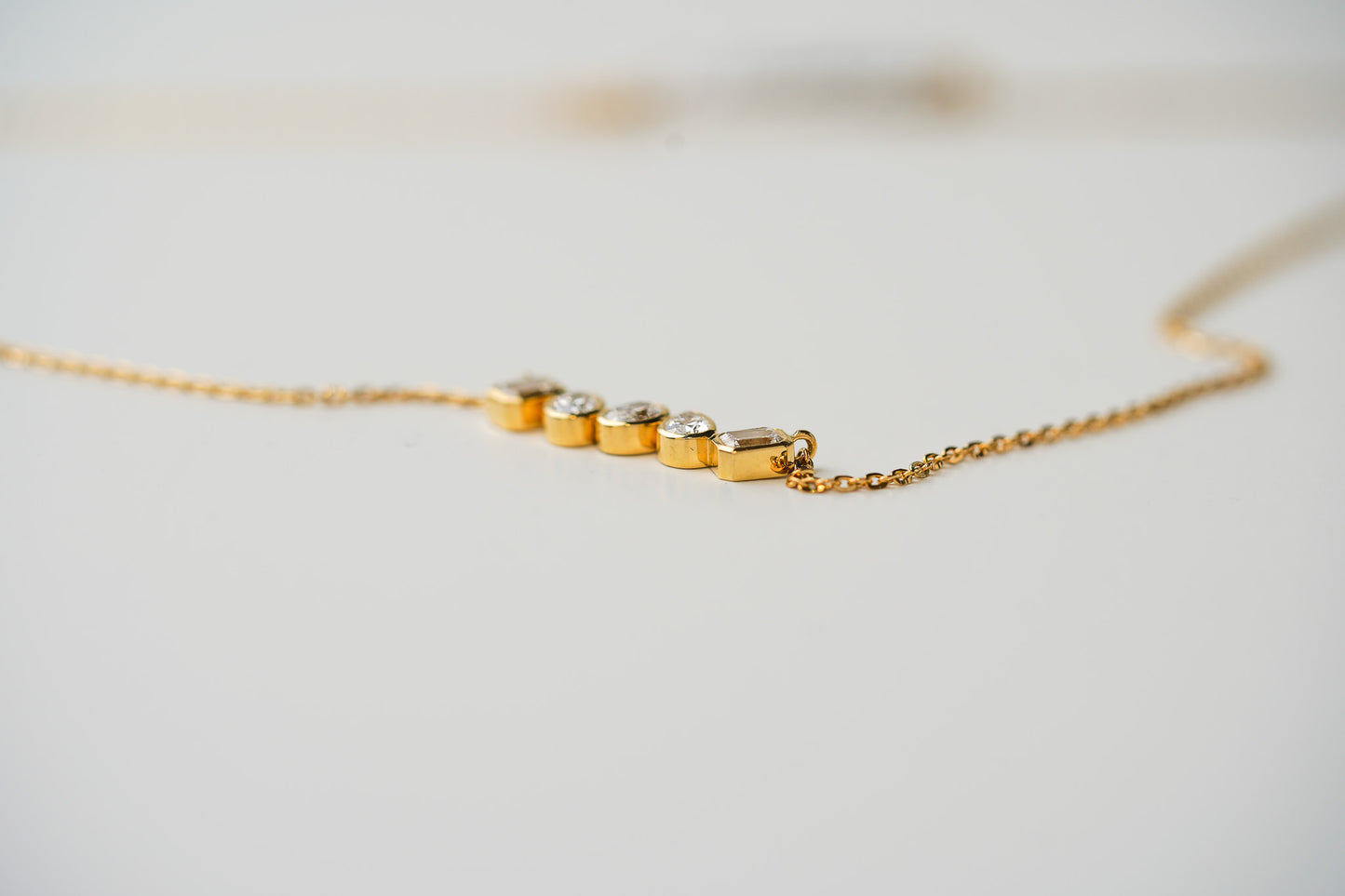 14k Yellow Gold 5 Stone Bezel Set Fancy Lab Grown Diamond Necklace 0.92tcw