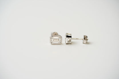 14k White Gold 2.05tcw Bezel Set Emerald Cut Diamond Stud Earrings