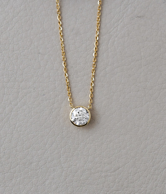 IGI Certified 1.02ct 14k Yellow Gold Lab Grown Diamond Solitaire Bezel Necklace 18"