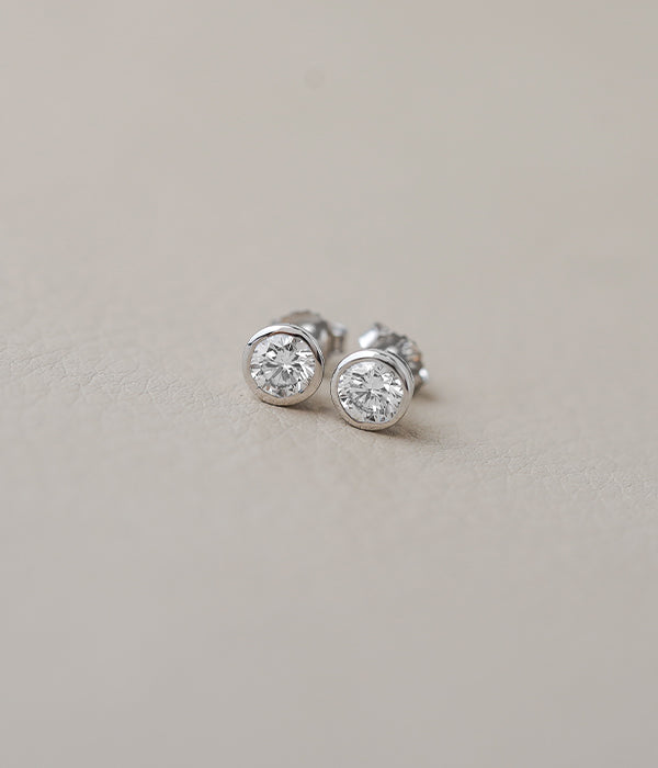 14k White Gold 1.00tcw Round Lab Grown Diamond Bezel Set Stud Earrings
