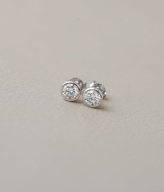 14k White Gold 1.00tcw Round Lab Grown Diamond Bezel Set Stud Earrings