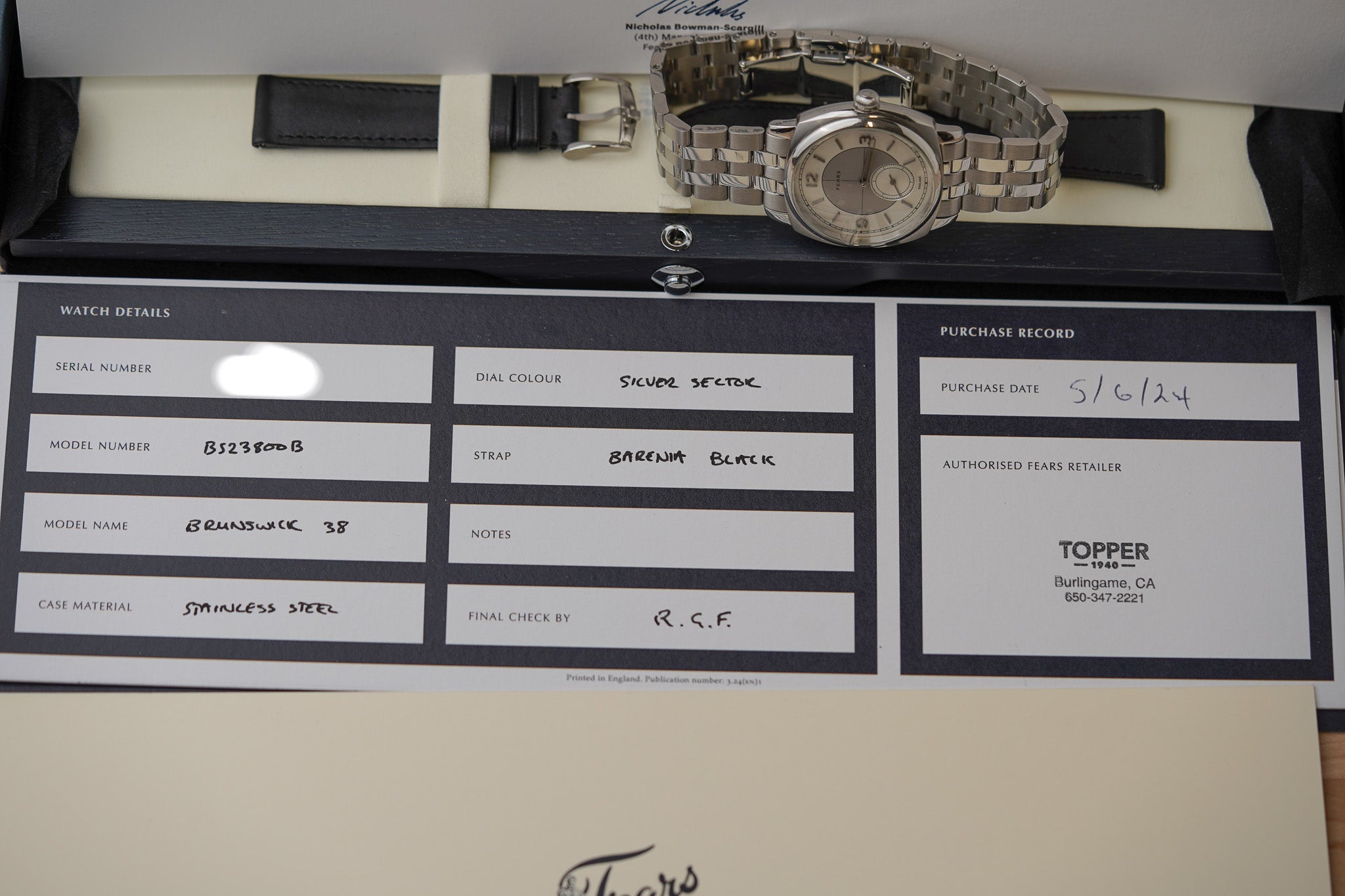 Fears Brunswick Silver Sector Topper Edition BS23800B