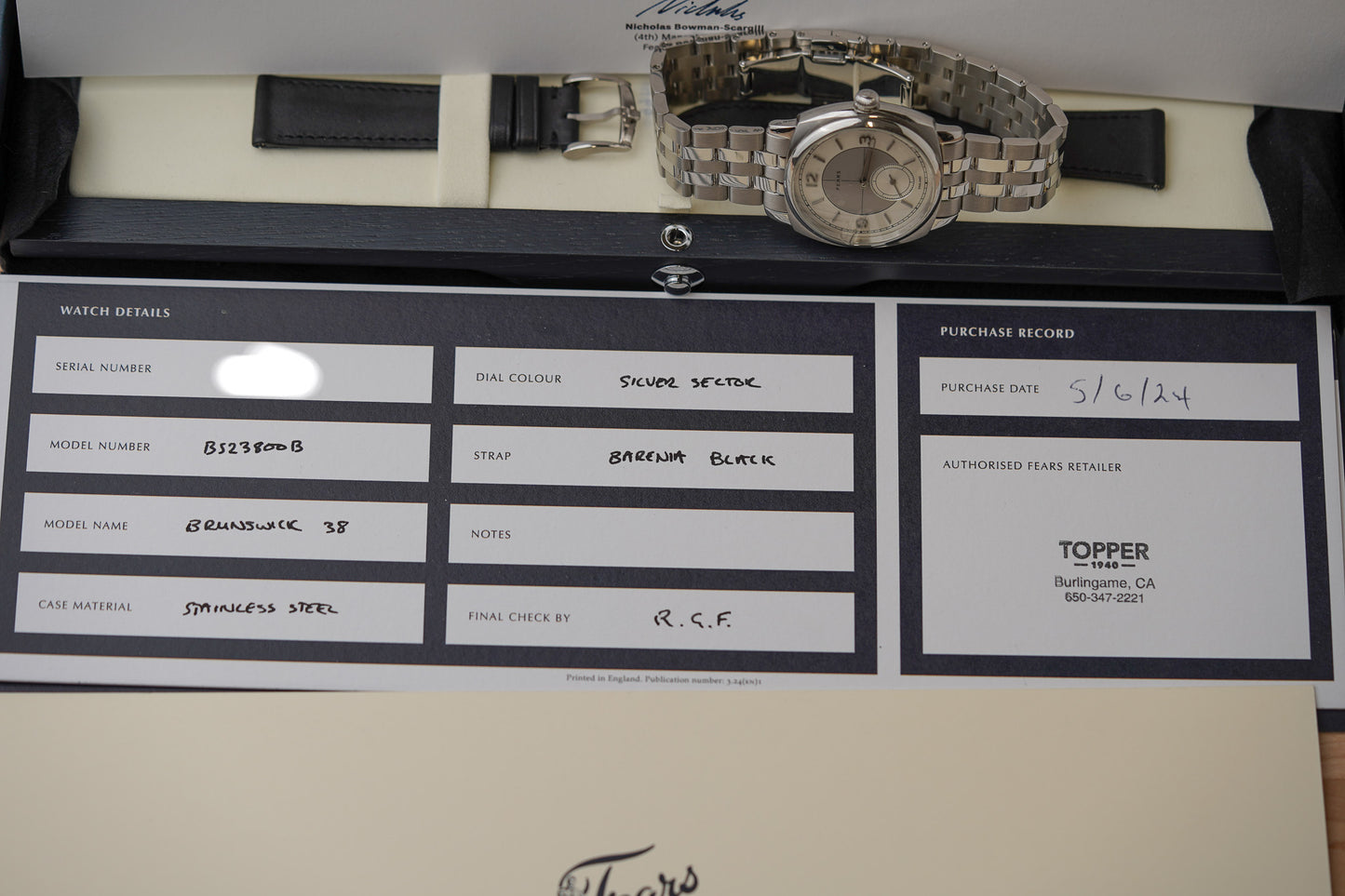 Fears Brunswick Silver Sector Topper Edition BS23800B