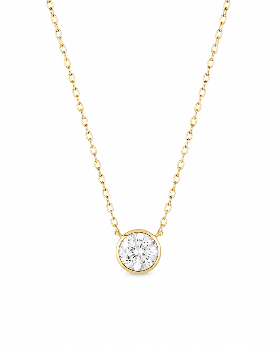 IGI Certified 1.02ct 14k Yellow Gold Lab Grown Diamond Solitaire Bezel Necklace 18"