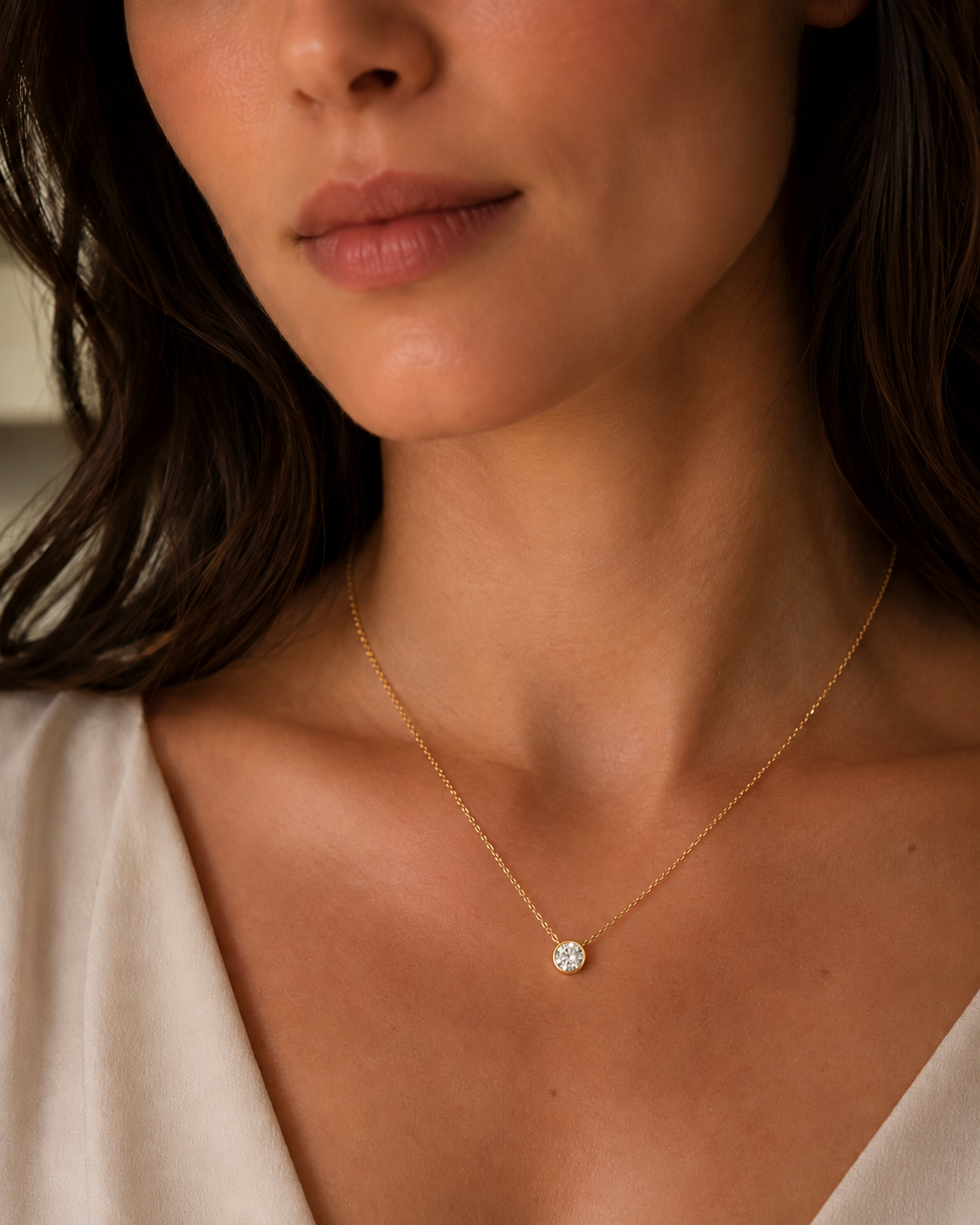 IGI Certified 1.02ct 14k Yellow Gold Lab Grown Diamond Solitaire Bezel Necklace 18"