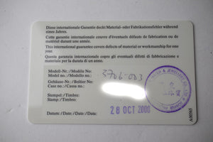 IWC Chronograph Flieger reference 3706 warranty card dated October 2000