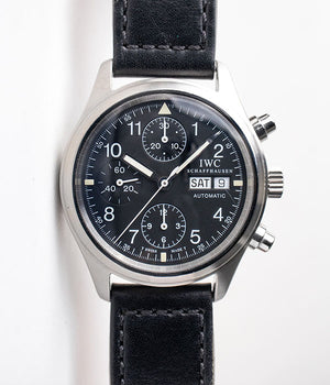 IWC Chronograph Flieger reference 3706 black dial men's 39mm stainless steel pilots watch for sale by Belmont Watches in San Diego