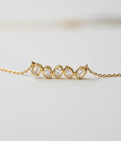 14k Yellow Gold 5 Stone Bezel Set Fancy Lab Grown Diamond Necklace 0.92tcw