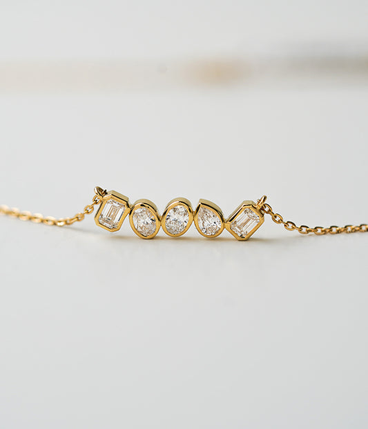 14k Yellow Gold 5 Stone Bezel Set Fancy Lab Grown Diamond Necklace 0.92tcw