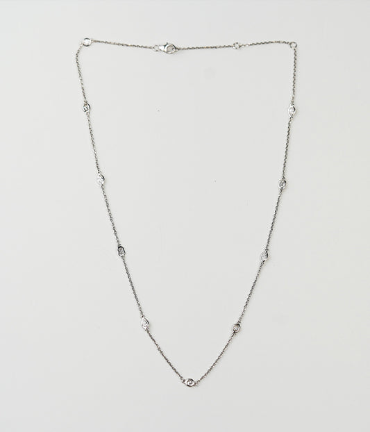 14k White Gold 1cw Lab Grown Fancy Diamond Station Necklace 18"