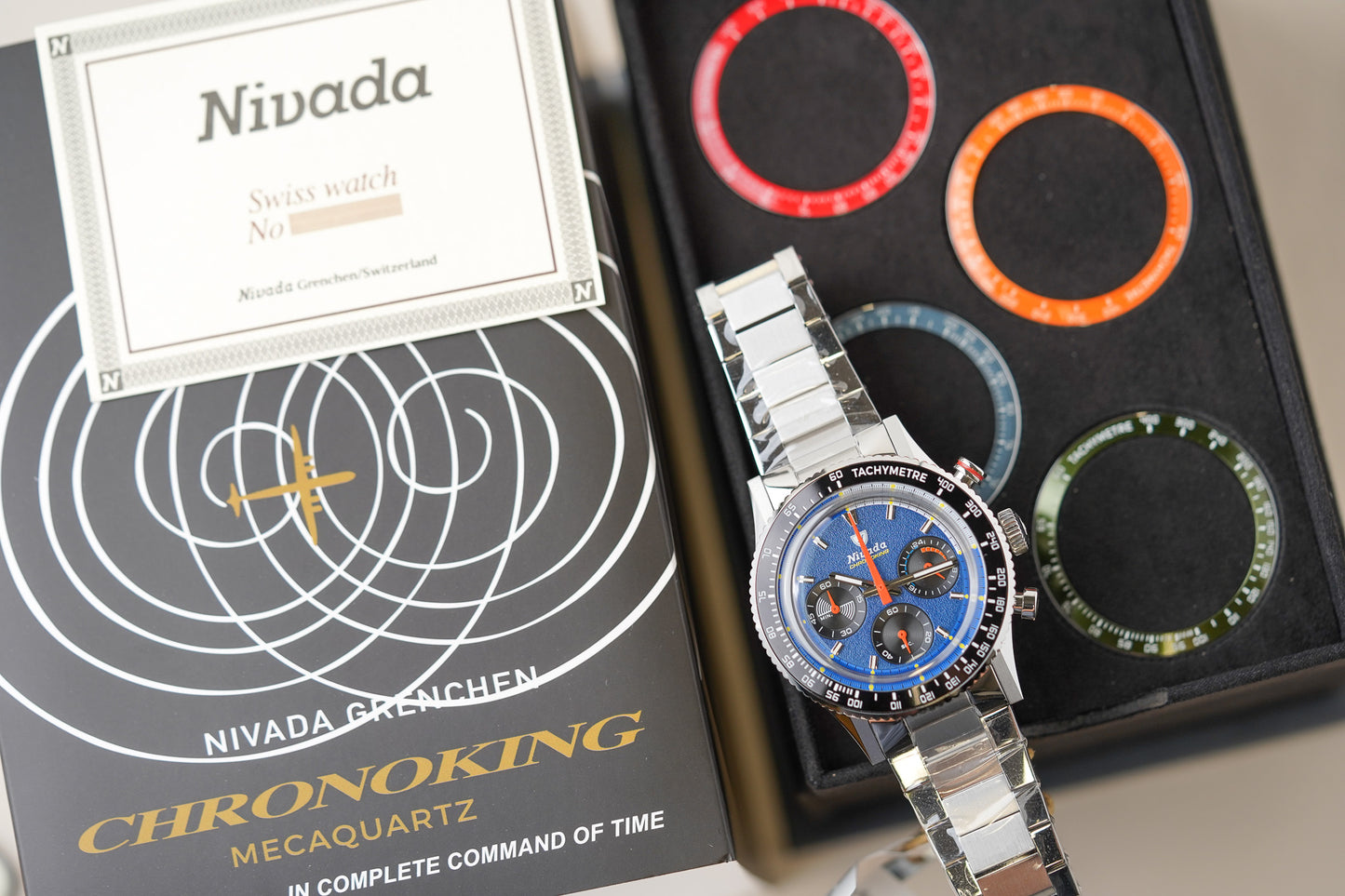 Nivada Grenchen Chronoking MecaQuartz Racing Blue INTER BEZEL 87050Q20